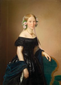 彼女の髪にバラを持つ女性の肖像画 作： Josef Weidner